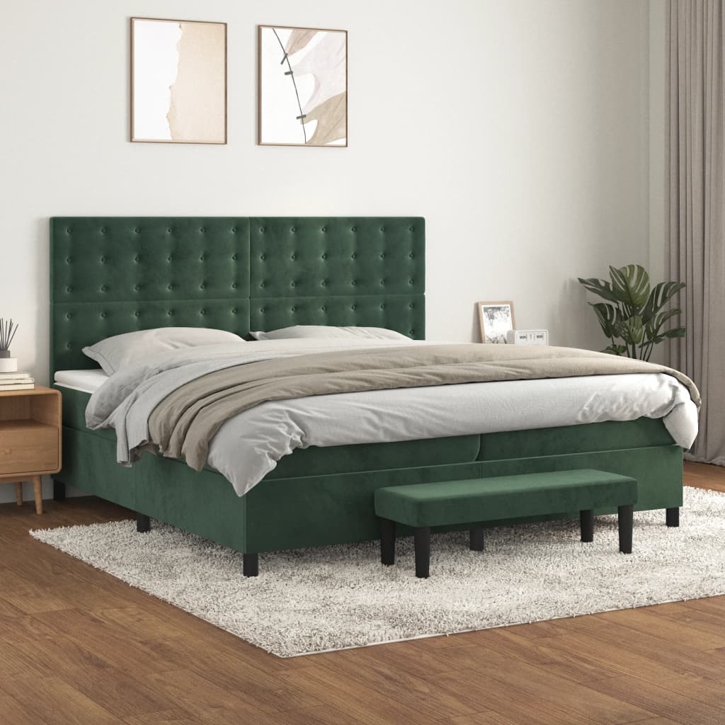 Box spring bed with mattress dark green 200x200 cm velvet
