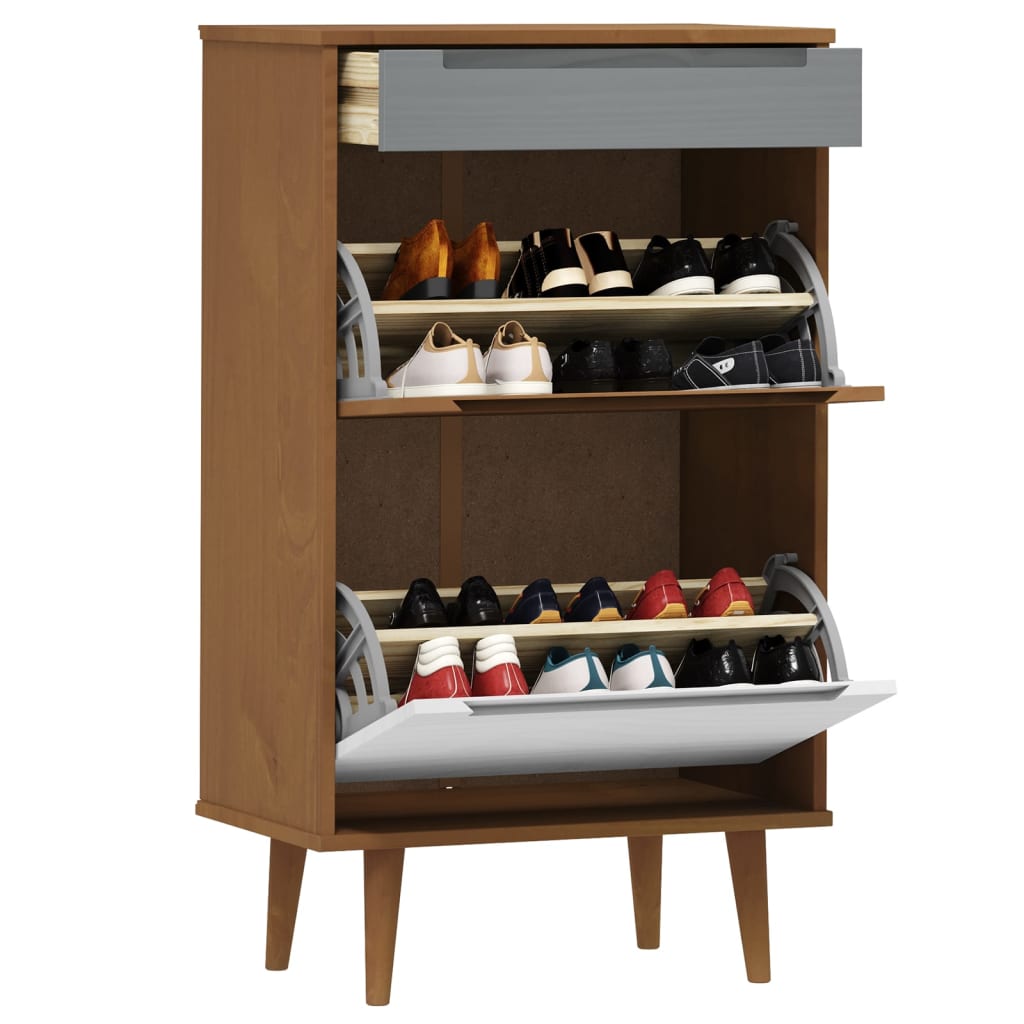 Shoe cabinet MOLDE Brown 59.5x35x103 cm solid pine wood