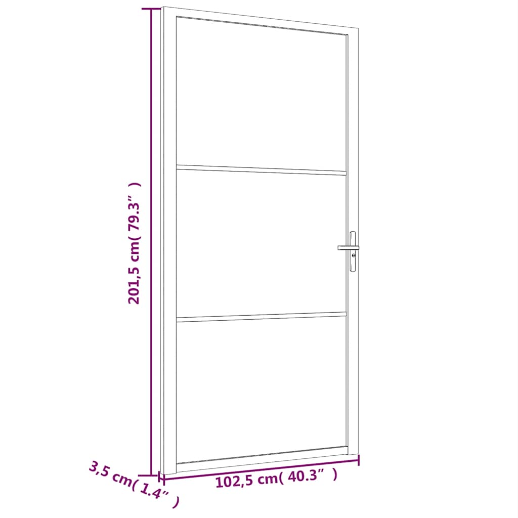 Innentür 102,5x201,5 cm Schwarz Mattglas und Aluminium