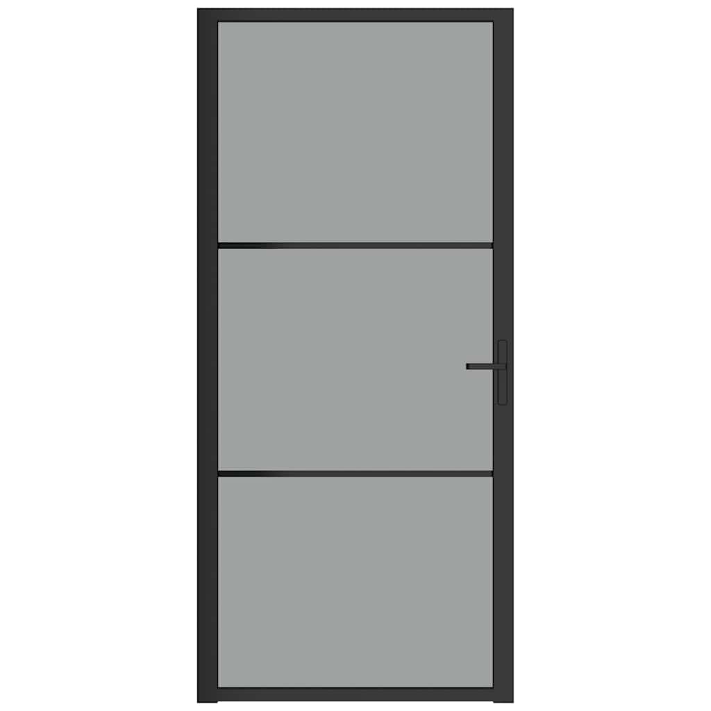 Innentür 93x201,5 cm Schwarz ESG-Glas und Aluminium
