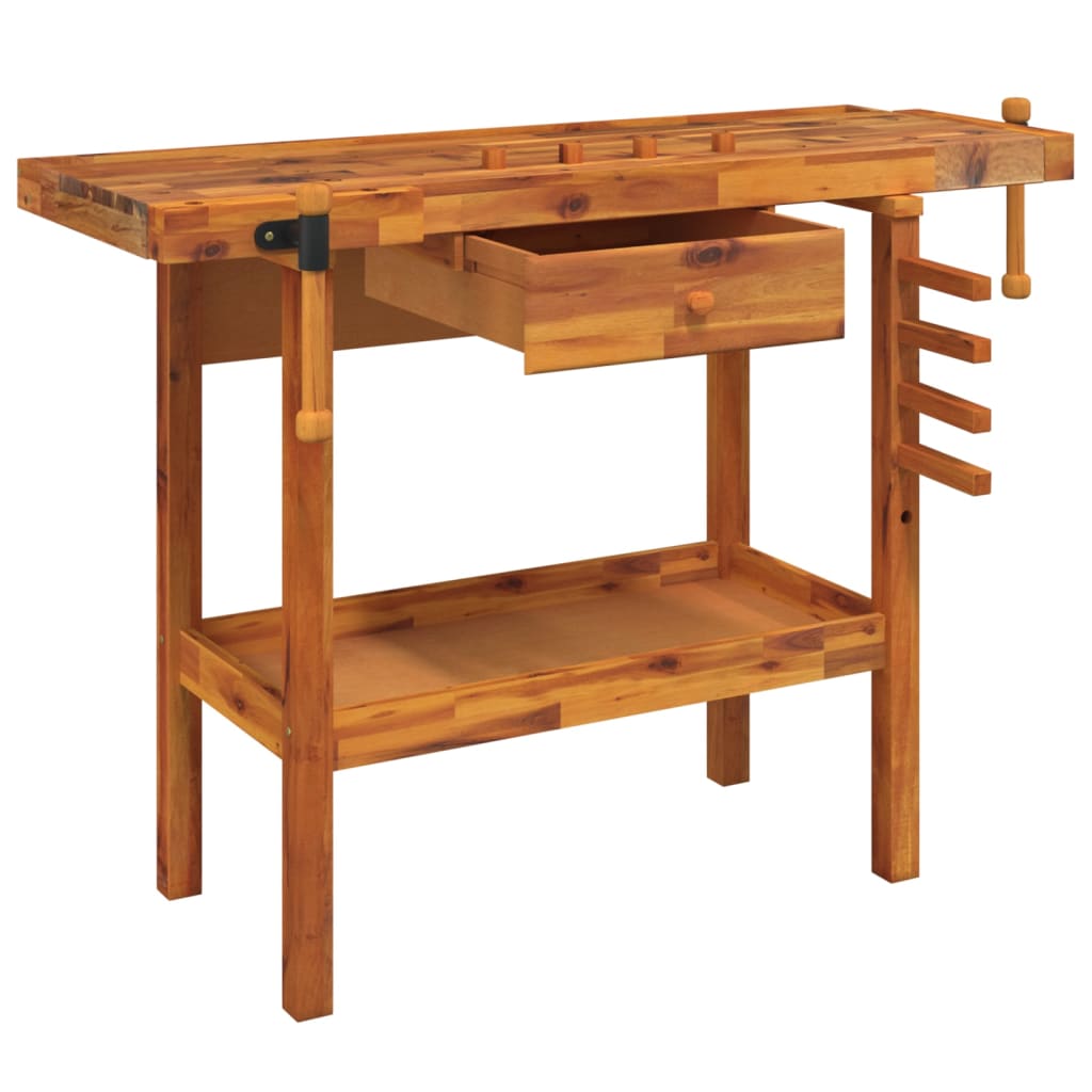 Workbench with drawers and vices 124x52x83 cm acacia wood