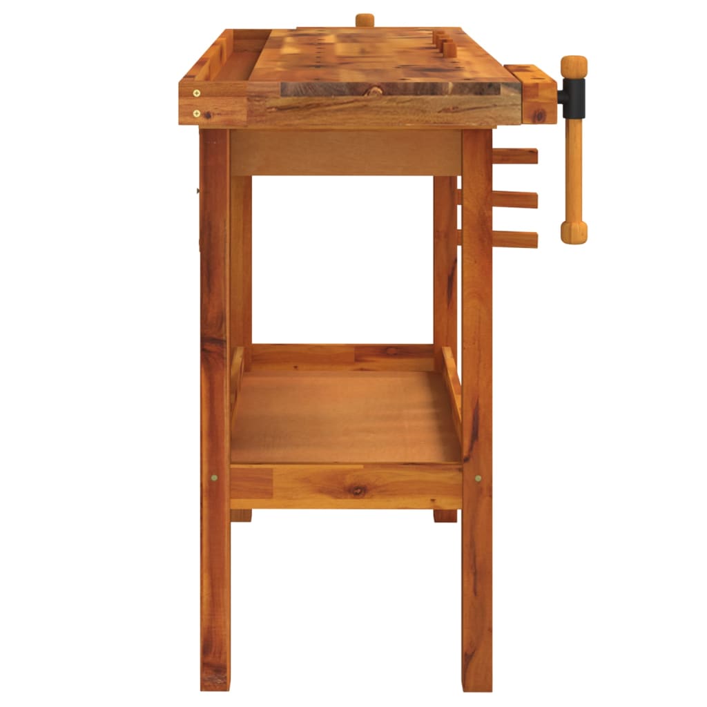 Workbench with drawers and vices 124x52x83 cm acacia wood