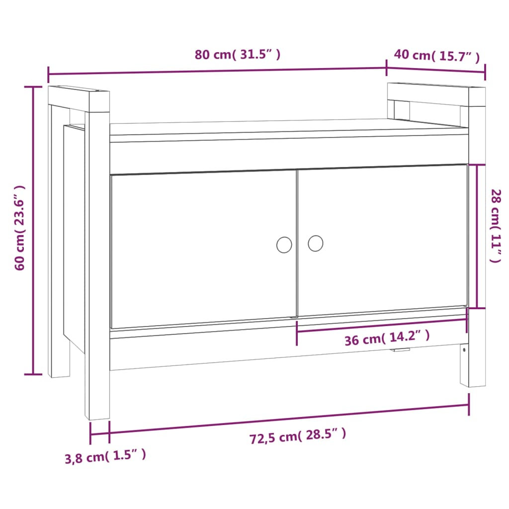 Hallway bench 80x40x60 cm solid pine wood