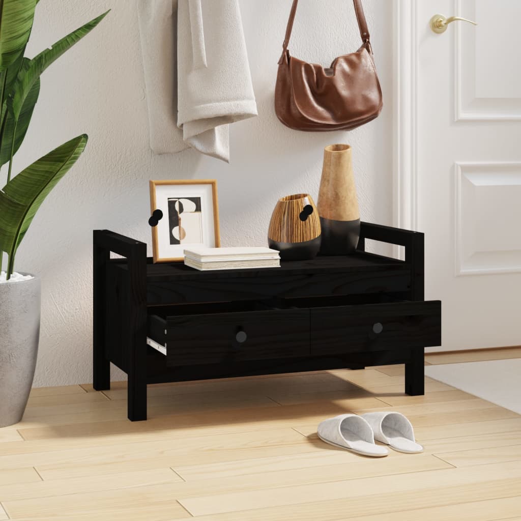 Flurbank Schwarz 80x40x43 cm Massivholz Kiefer