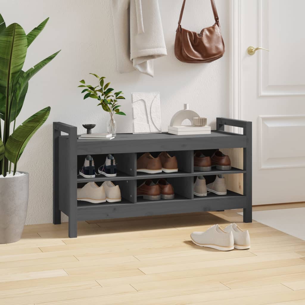 Hallway Bench Grey 110x40x60 cm Solid Pine Wood
