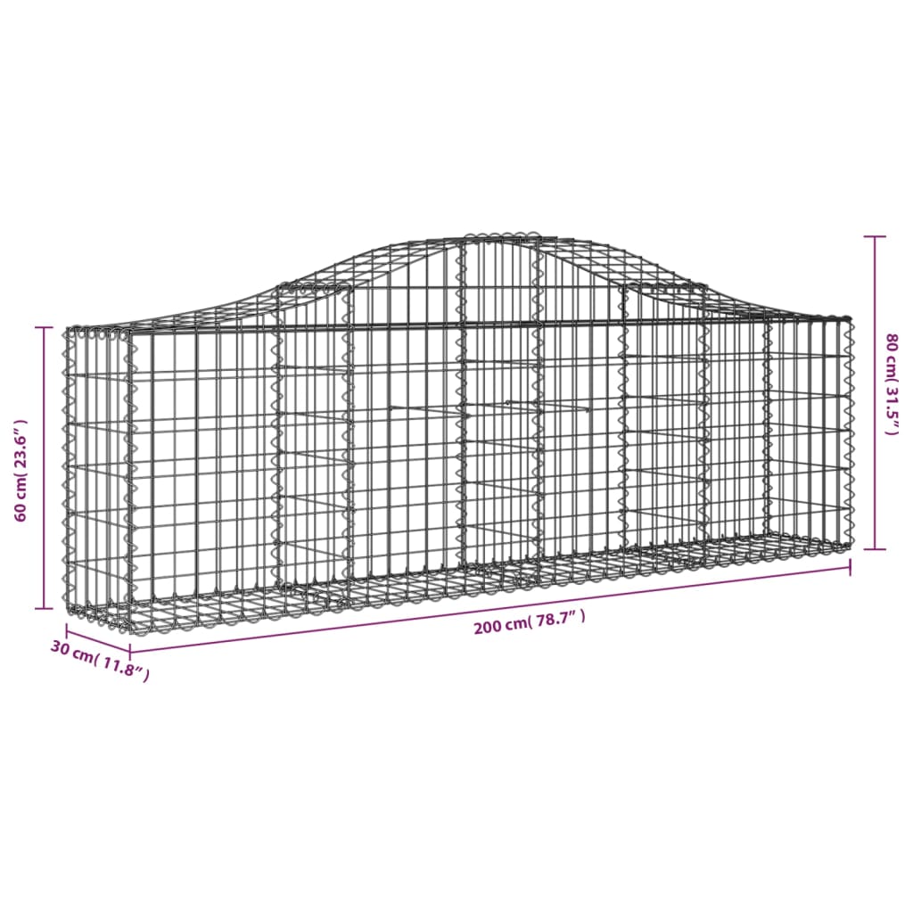 Gabionen mit Hochbogen 12 Stk. 200x30x60/80 cm Verzinktes Eisen