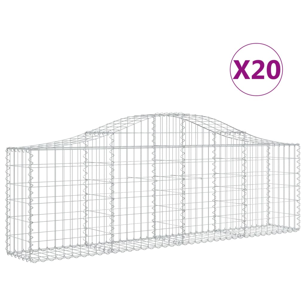 Gabionen mit Hochbogen 20 Stk. 200x30x60/80 cm Verzinktes Eisen