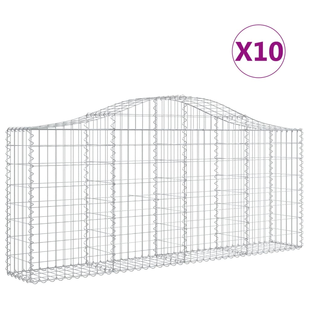 Gabionen mit Hochbogen 10 Stk. 200x30x80/100cm Verzinktes Eisen