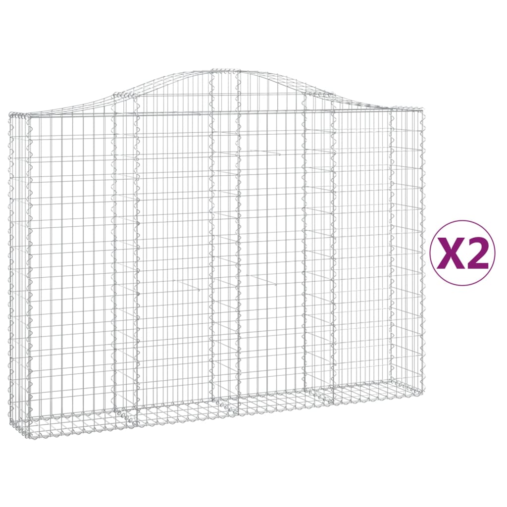 Gabionen mit Hochbogen 2 Stk. 200x30x140/160cm Verzinktes Eisen