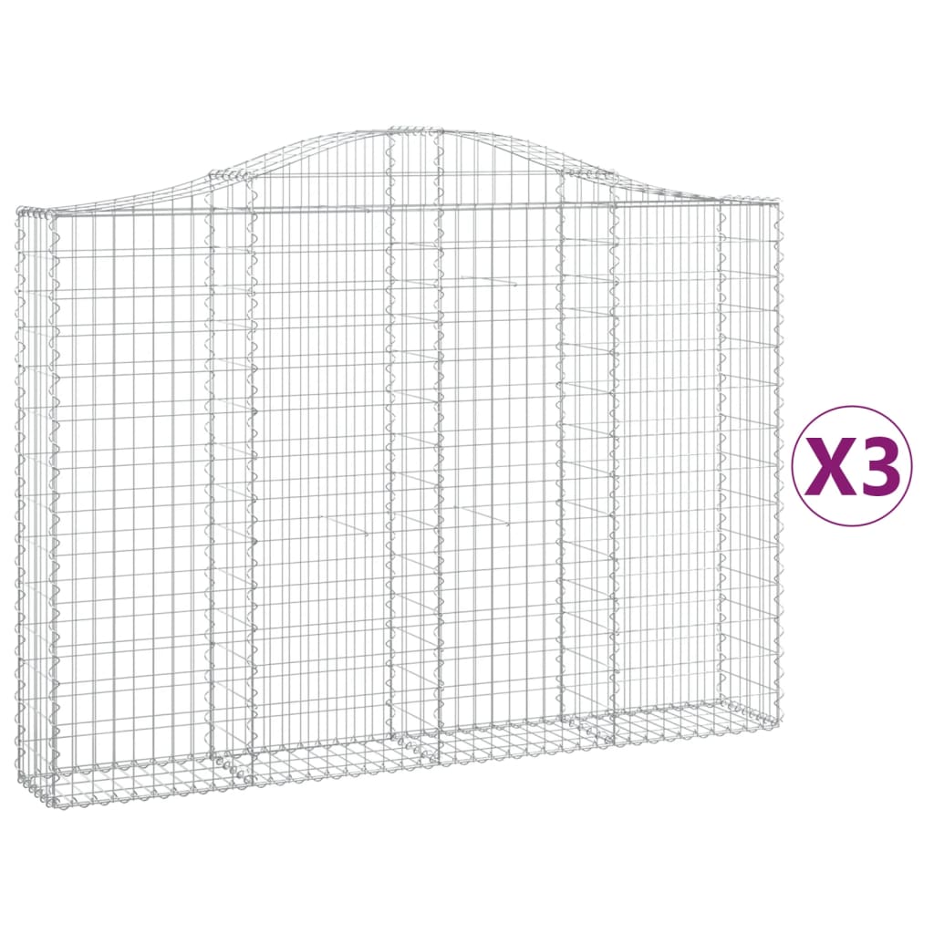 Gabionen mit Hochbogen 3 Stk. 200x30x140/160cm Verzinktes Eisen