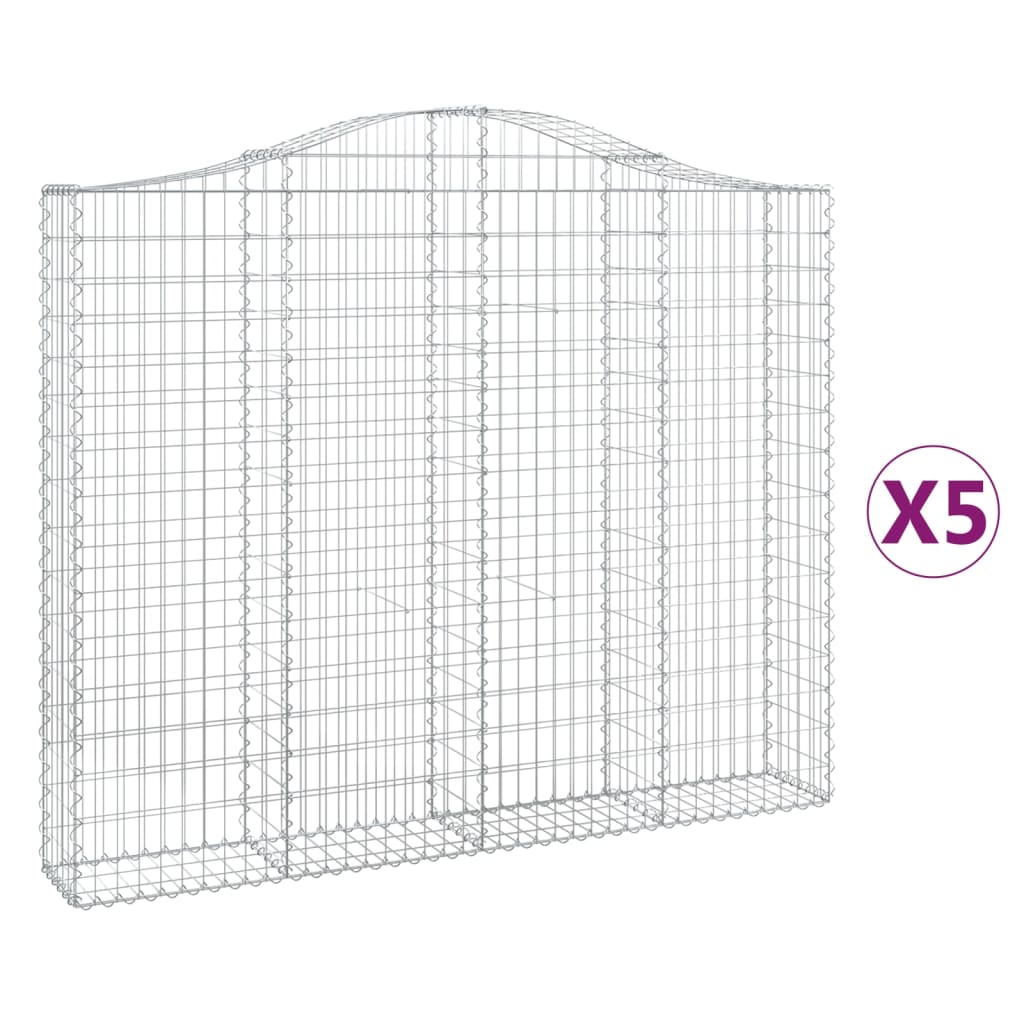 Gabionen mit Hochbogen 5 Stk. 200x30x160/180cm Verzinktes Eisen