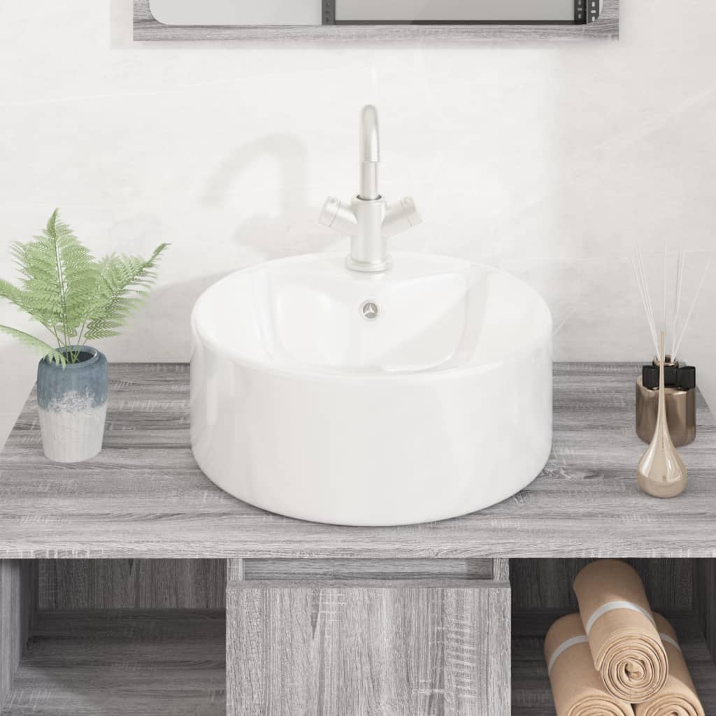 Washbasin white 40x14.5 cm ceramic round