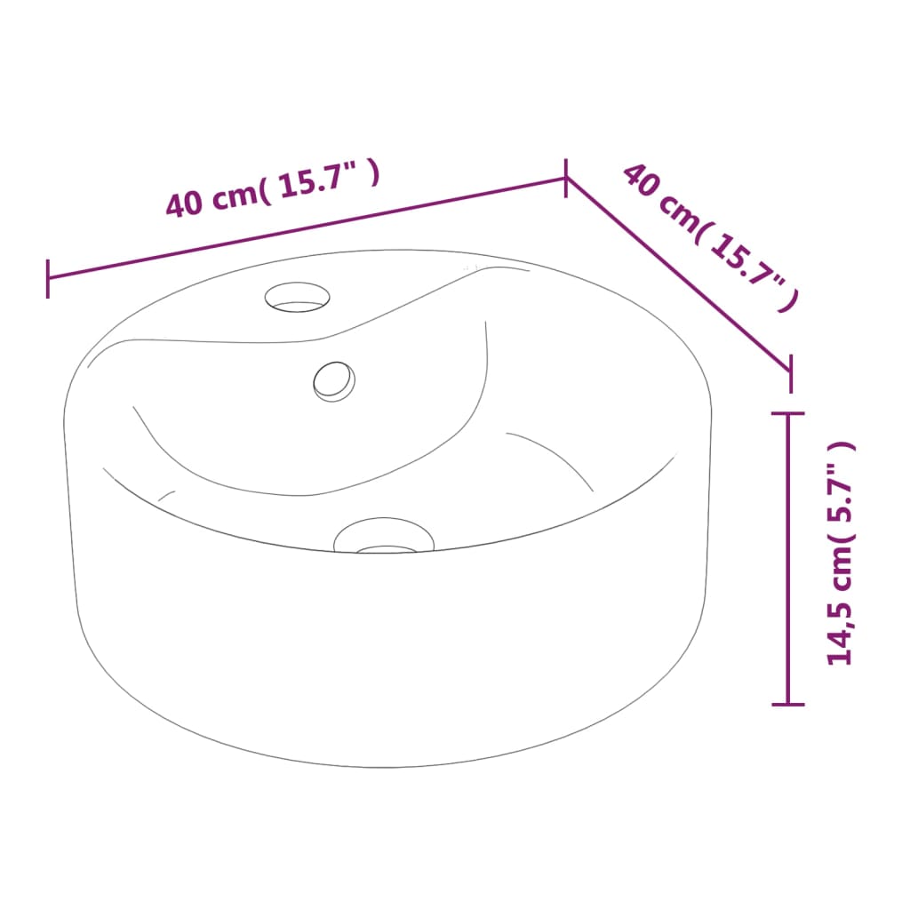 Washbasin white 40x14.5 cm ceramic round