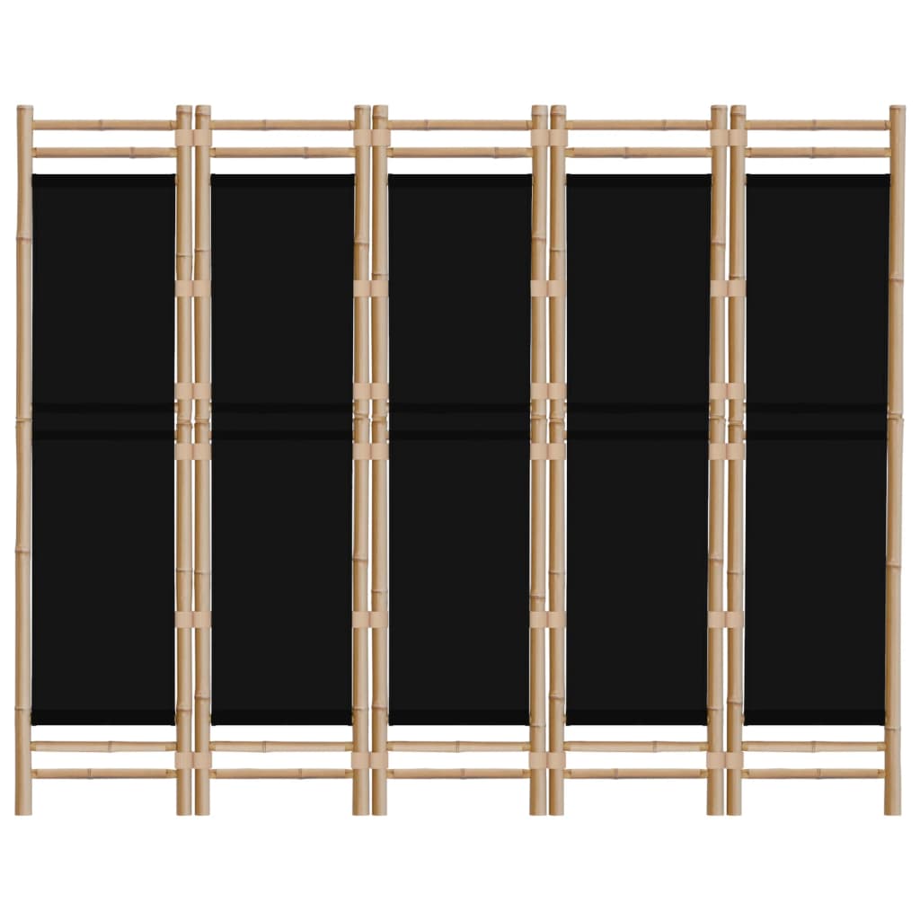5-tlg. Paravent Faltbar 200 cm Bambus und Canvas