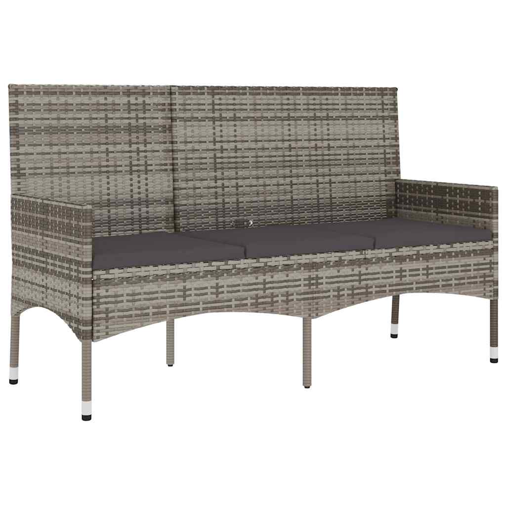 Garden Bench 3-Seater with Cushion Gray Poly Rattan