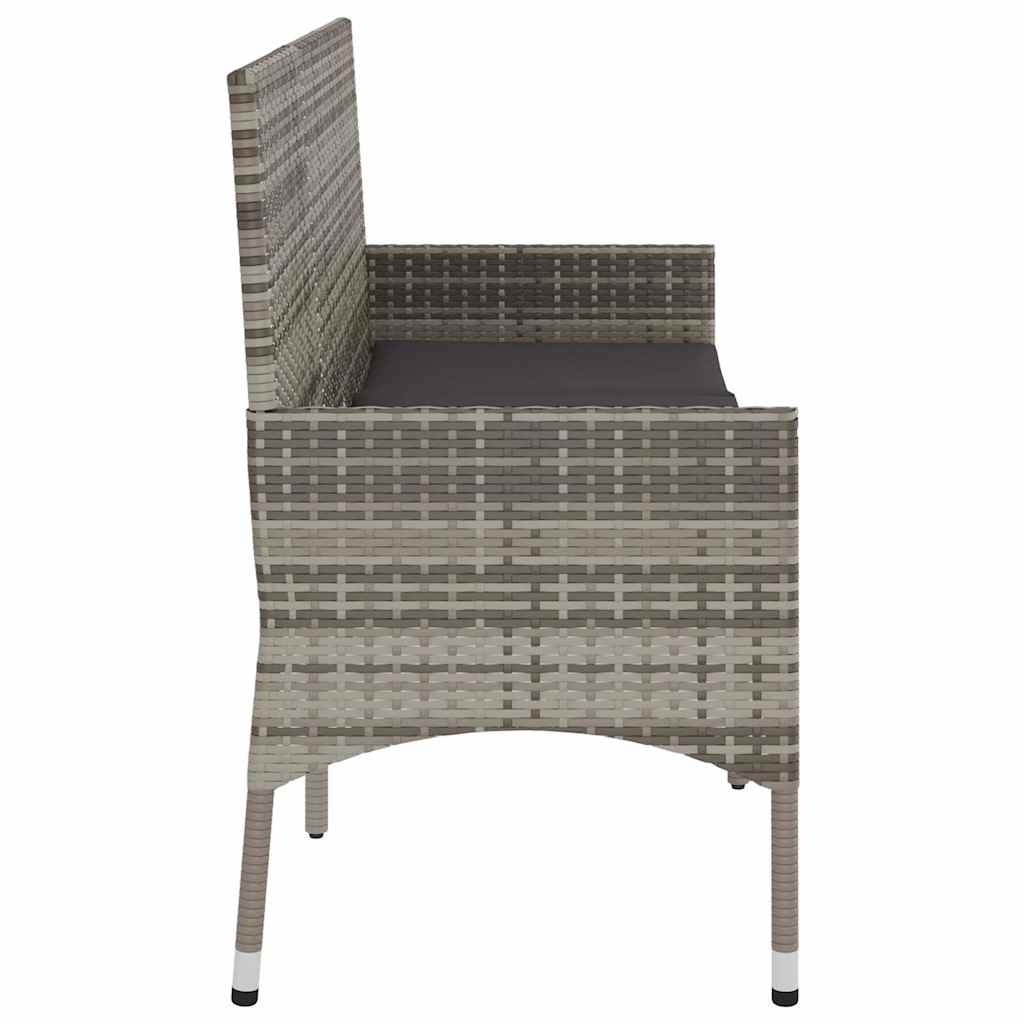Garden Bench 3-Seater with Cushion Gray Poly Rattan
