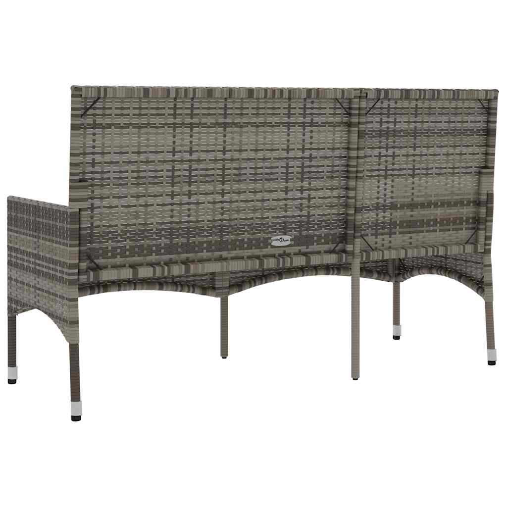 Garden Bench 3-Seater with Cushion Gray Poly Rattan