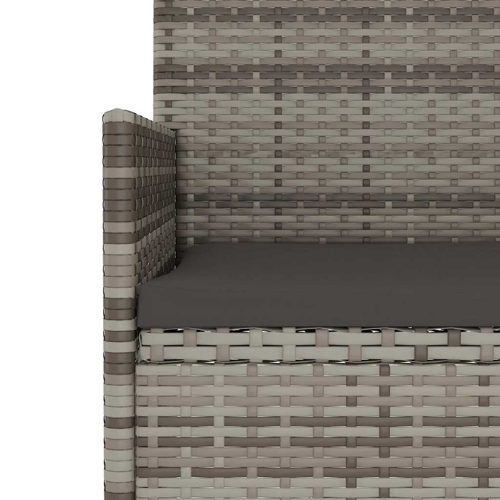 Garden Bench 3-Seater with Cushion Gray Poly Rattan