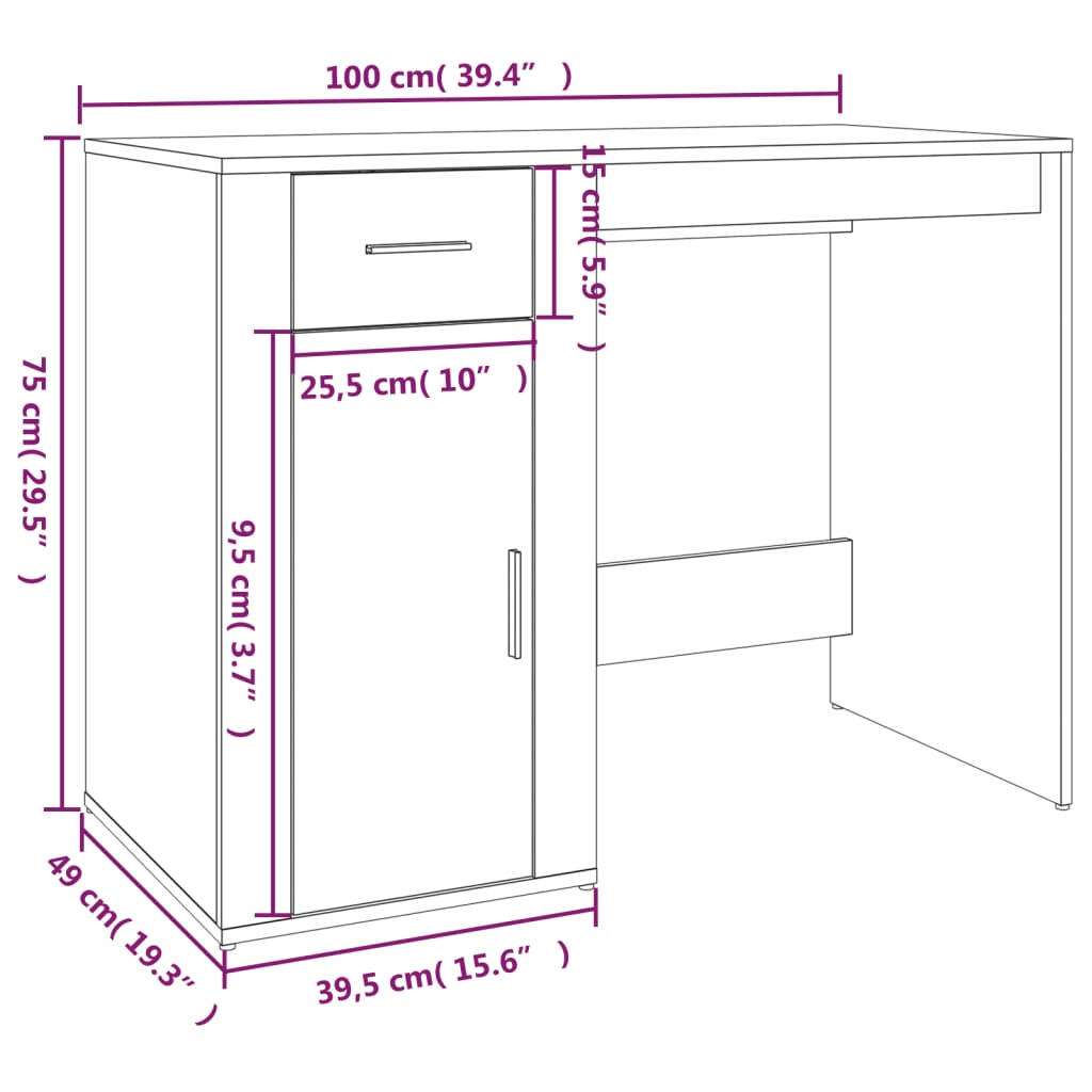 Desk Grey Sonoma 100x49x75 cm Wood Material