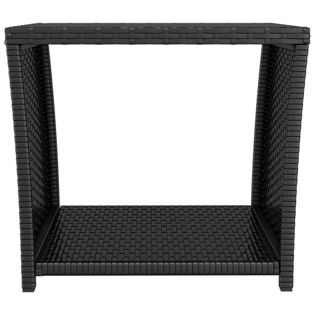 Beistelltisch mit Glasplatte Schwarz Poly Rattan & Hartglas