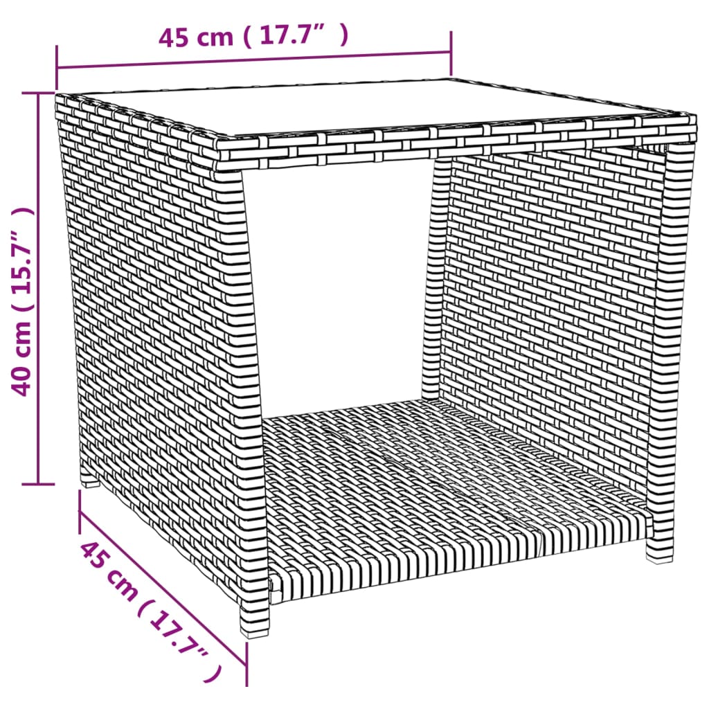 Beistelltisch mit Glasplatte Schwarz Poly Rattan & Hartglas