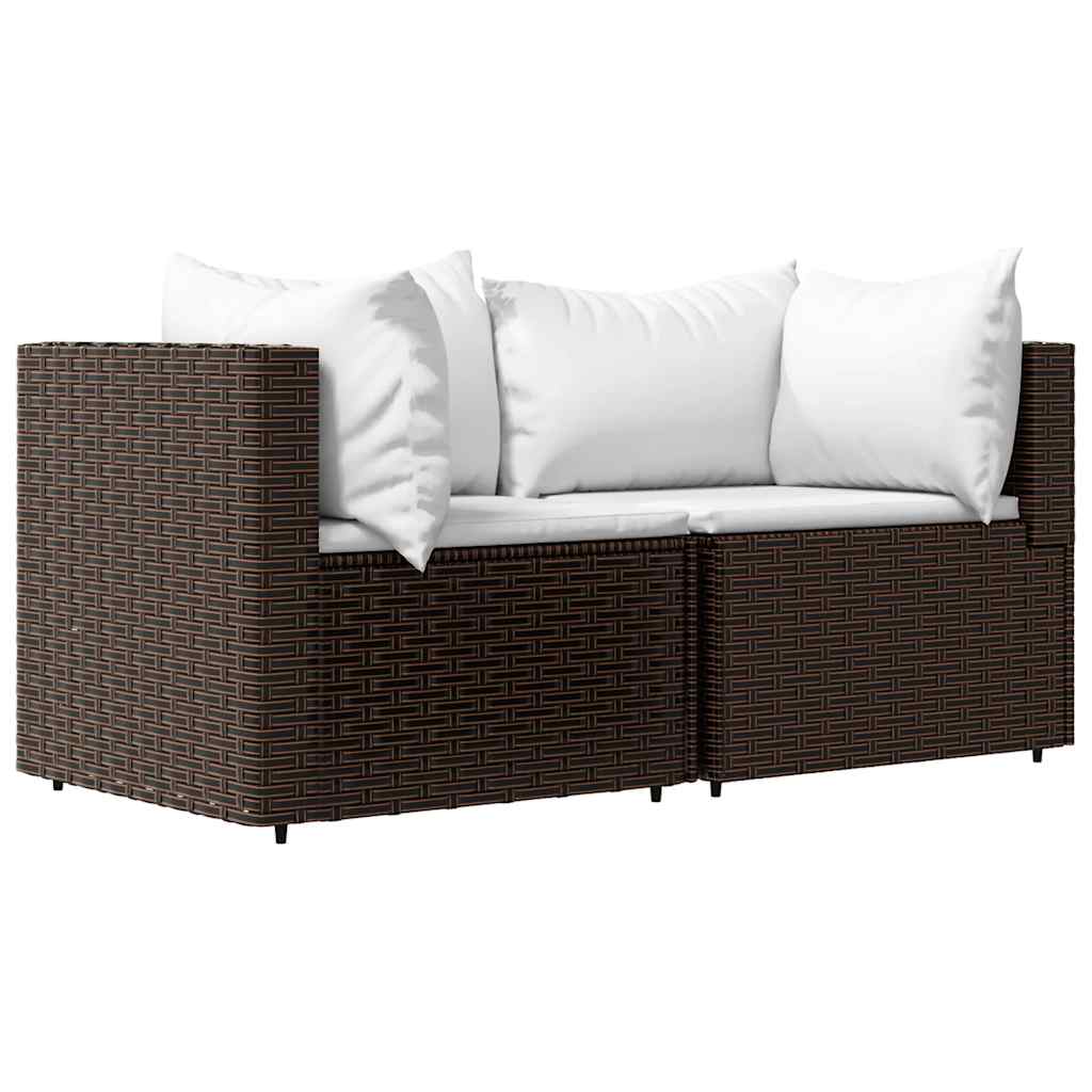 3-tlg. Garten-Lounge-Set mit Kissen Braun Poly Rattan