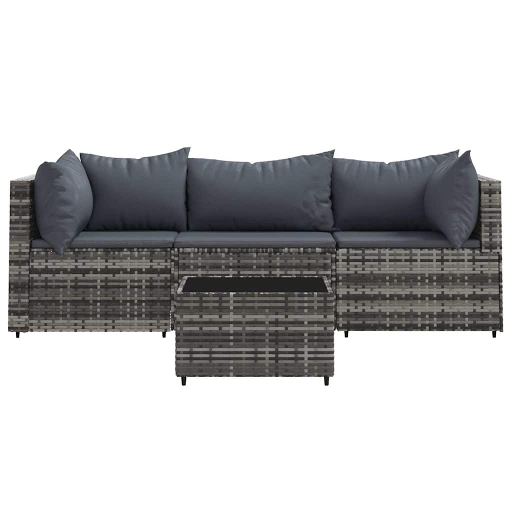 4-piece garden lounge set with cushions gray poly rattan