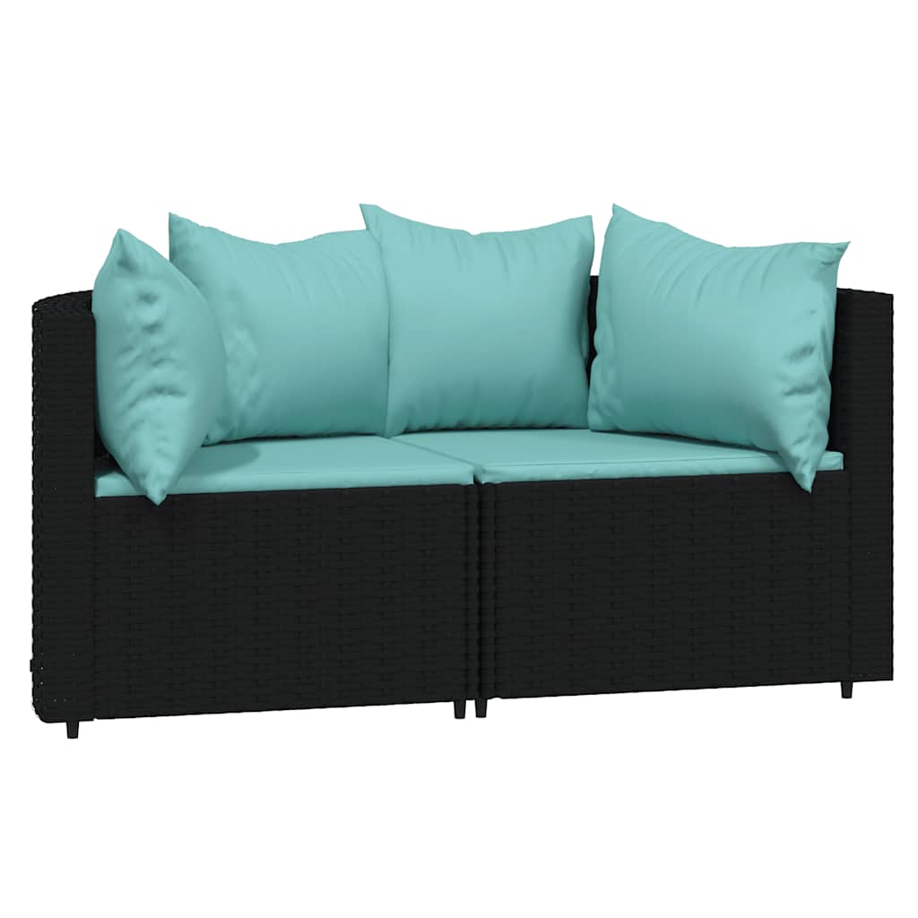 3-piece garden lounge set with cushions black poly rattan
