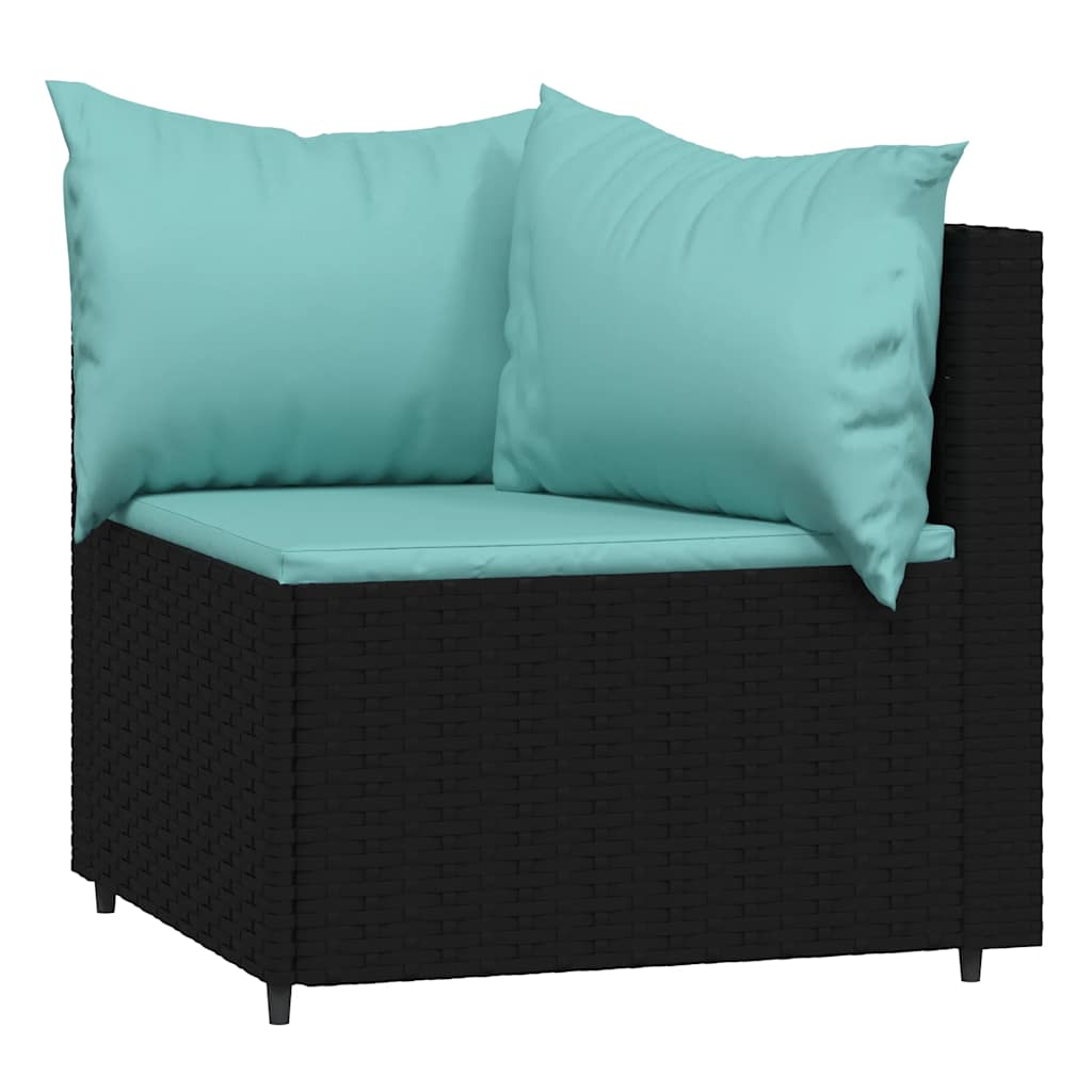 3-piece garden lounge set with cushions black poly rattan