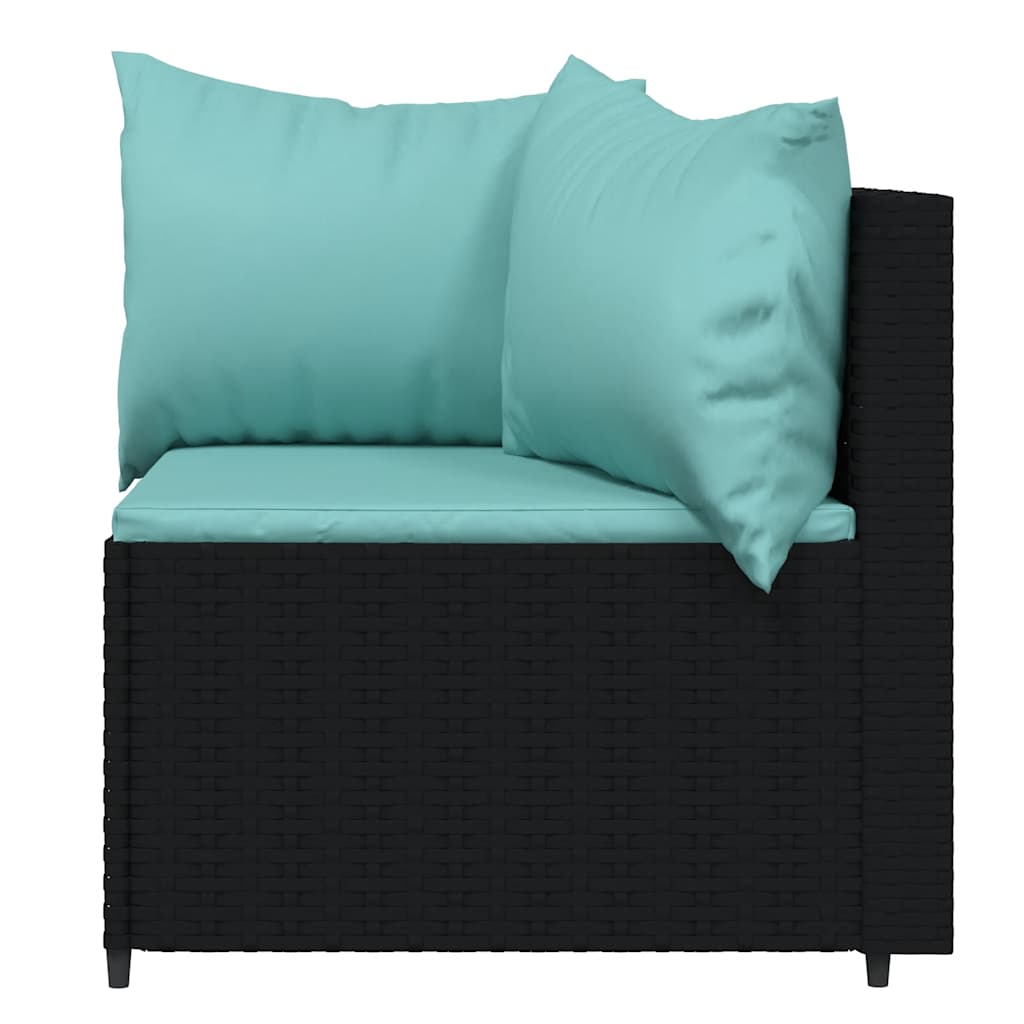 3-piece garden lounge set with cushions black poly rattan