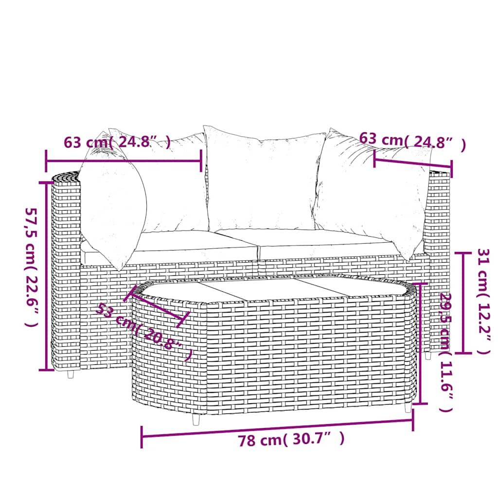 3-piece garden lounge set with cushions black poly rattan