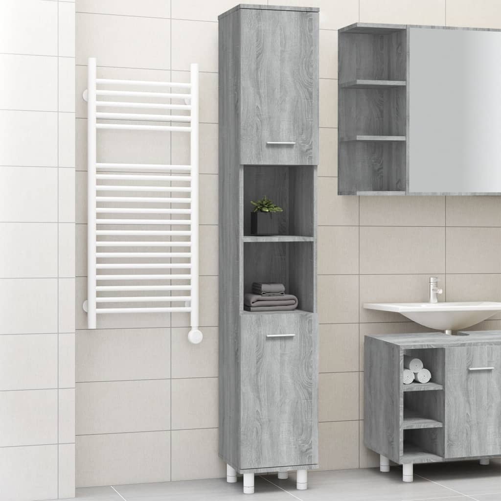 Bathroom Cabinet Gray Sonoma 30x30x179 cm Wood Material