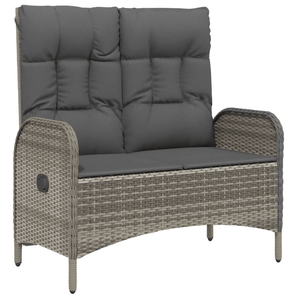 Garden bench with reclining function and cushion 107 cm poly rattan grey