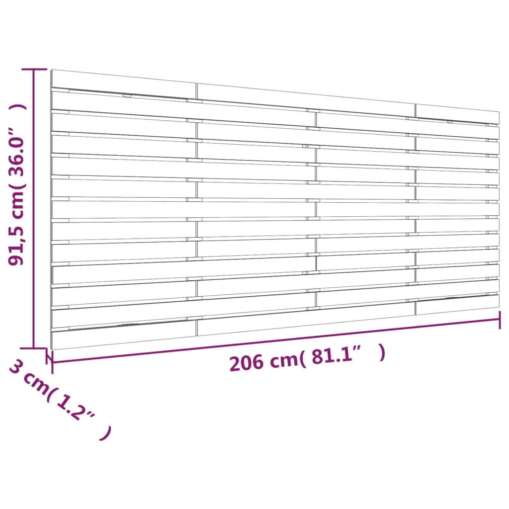 Wall Headboard Grey 206x3x91.5 cm Solid Pine