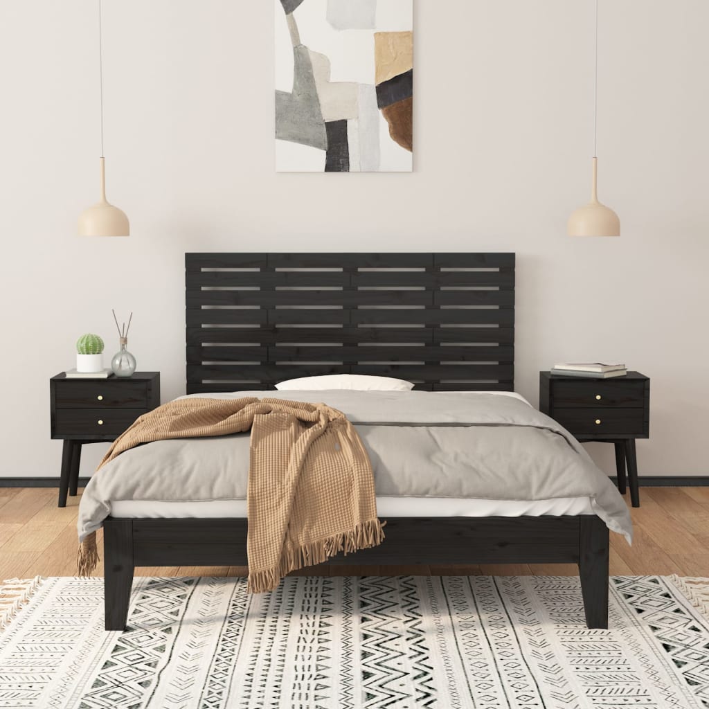 Wand-Kopfteil Schwarz 156x3x63 cm Massivholz Kiefer
