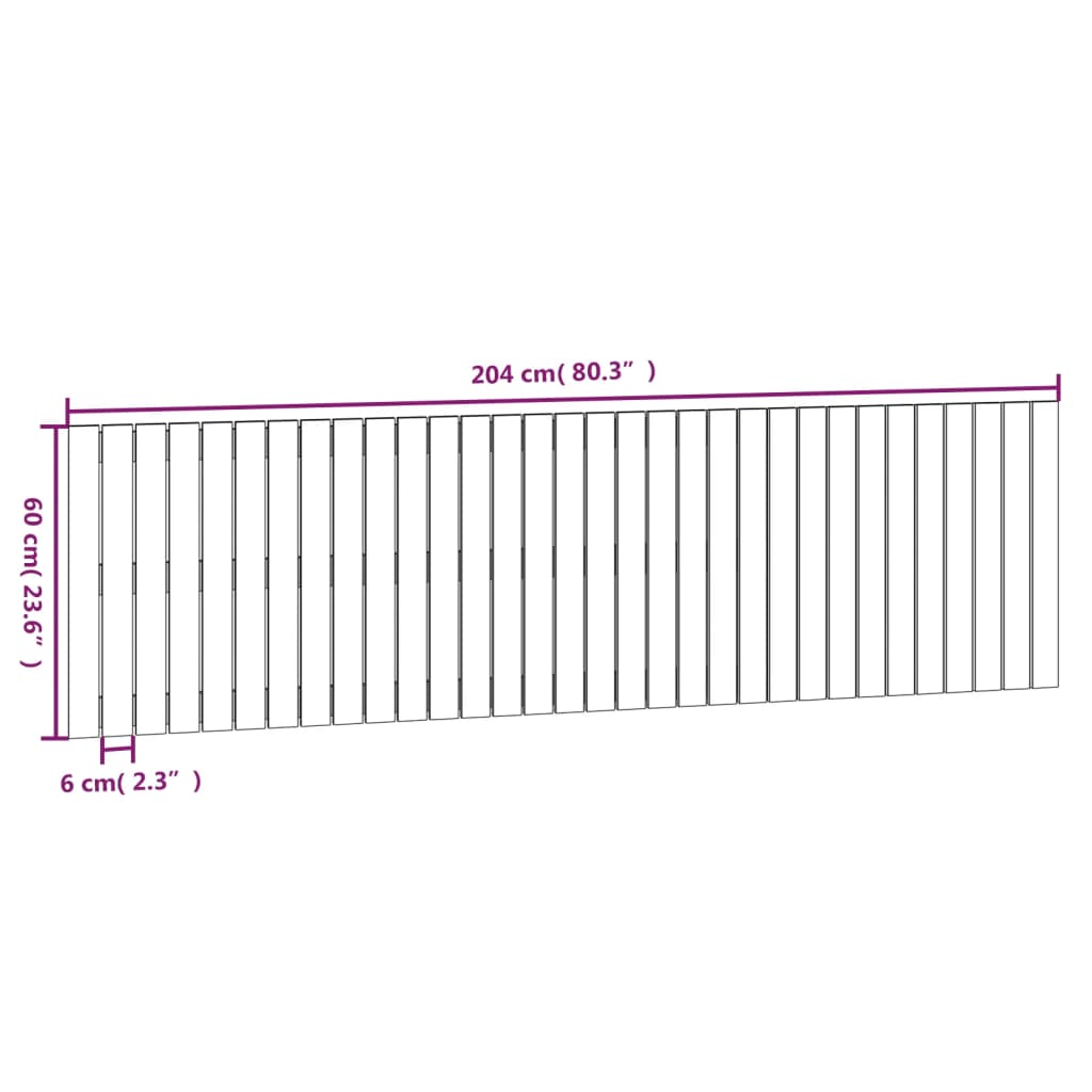 Wall headboard 204x3x60 cm solid pine