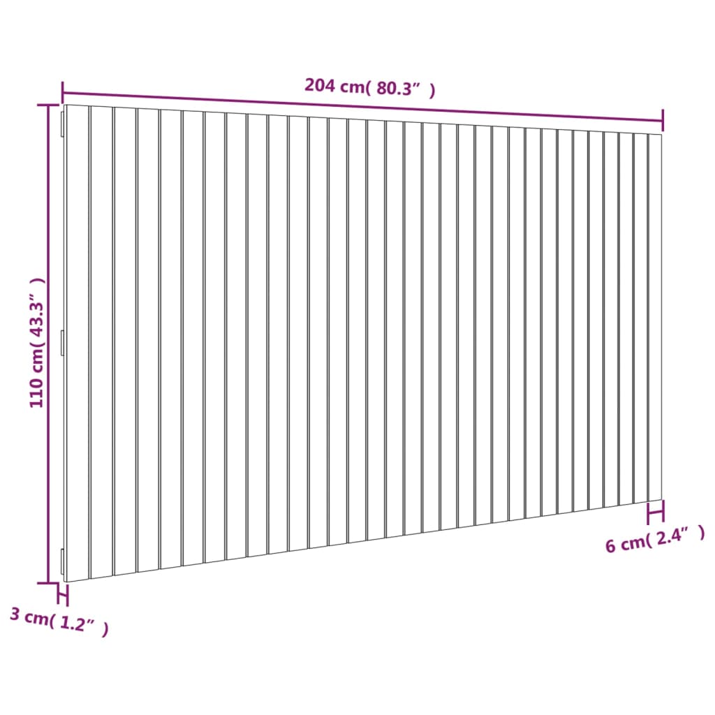 Wand-Kopfteil Schwarz 204x3x110 cm Massivholz Kiefer