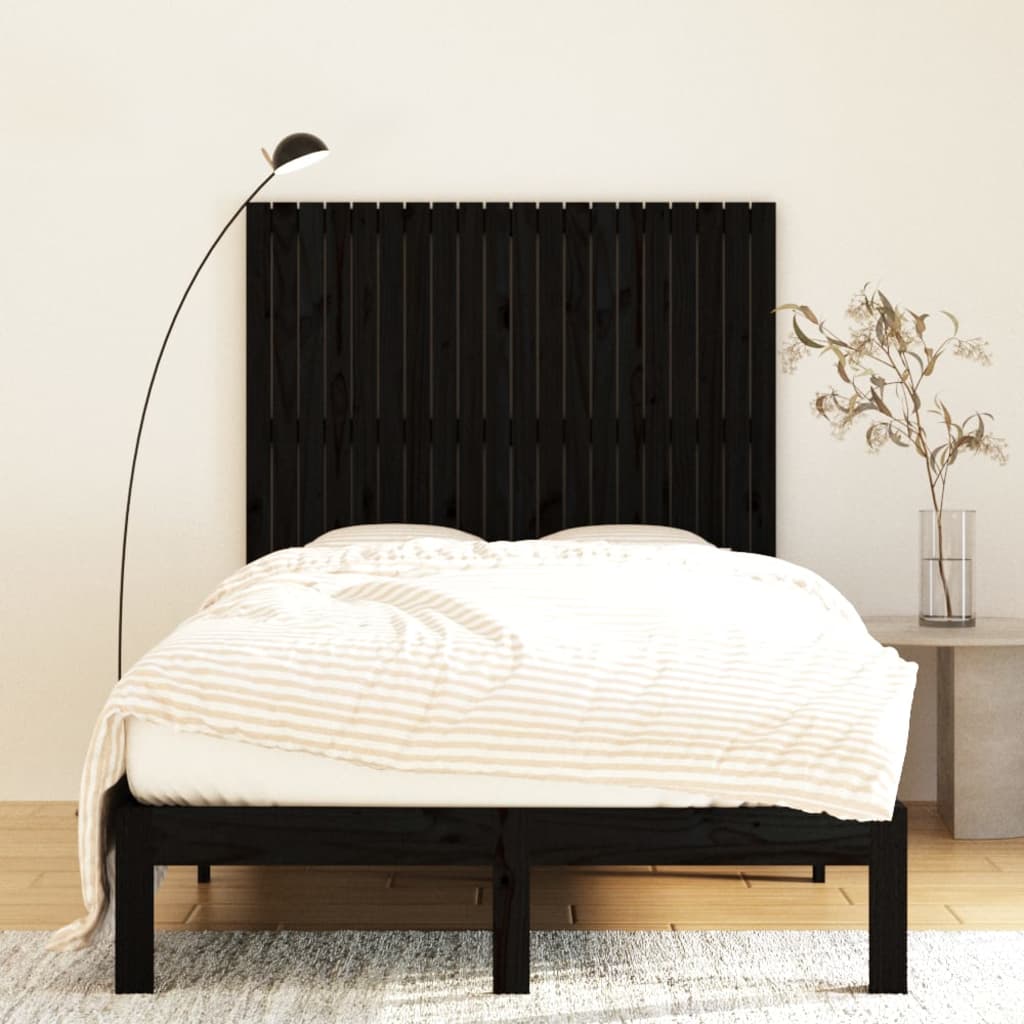 Wall Headboard Black 127.5x3x110 cm Solid Pine