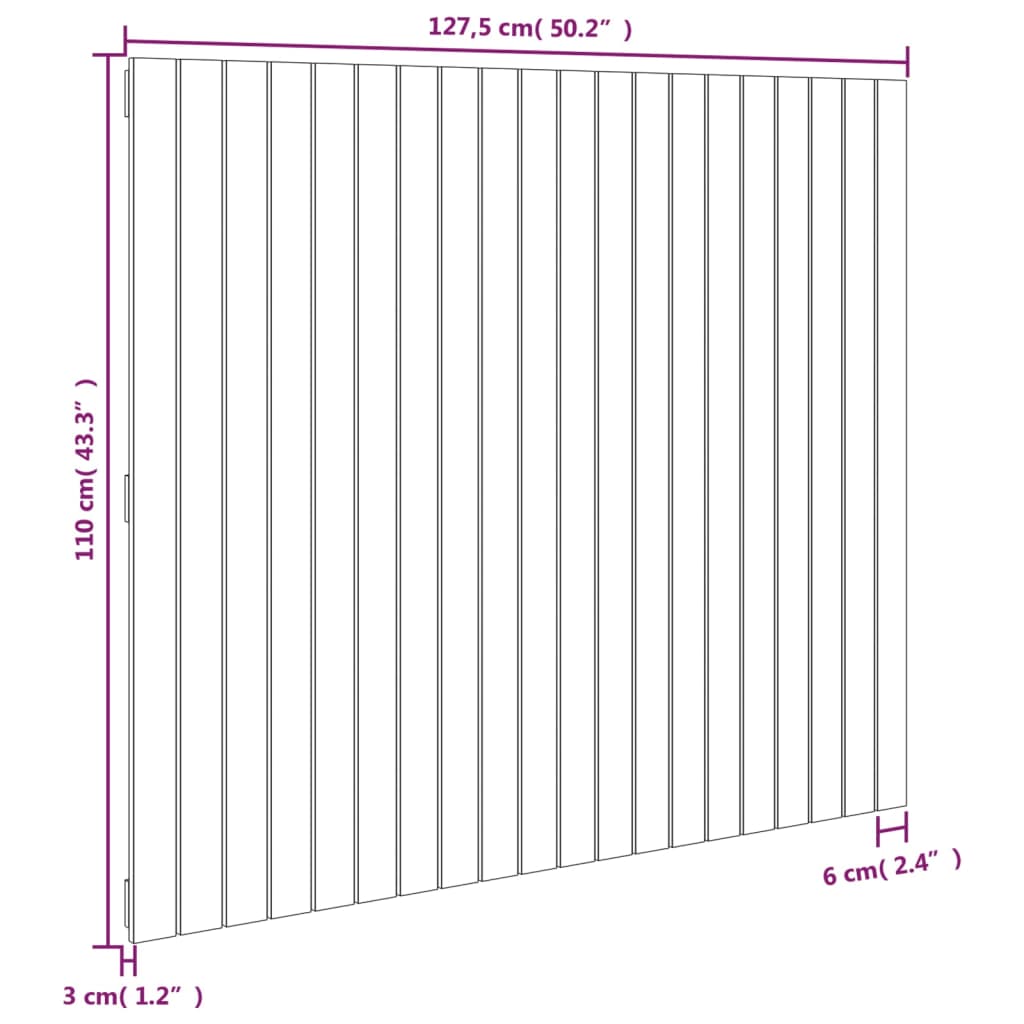 Wall Headboard Black 127.5x3x110 cm Solid Pine