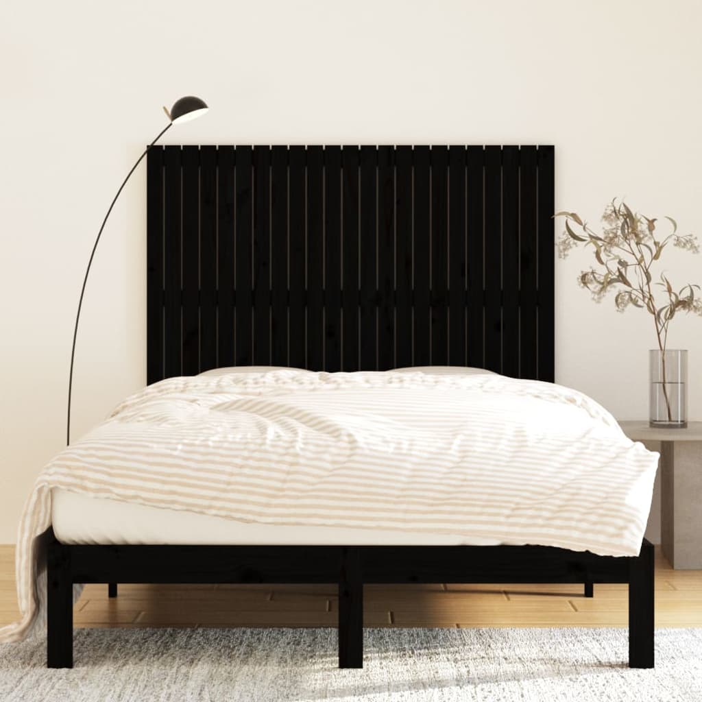 Wall Headboard Black 146.5x3x110 cm Solid Pine