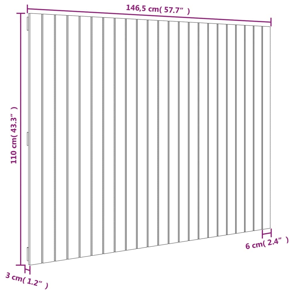 Wall Headboard Black 146.5x3x110 cm Solid Pine