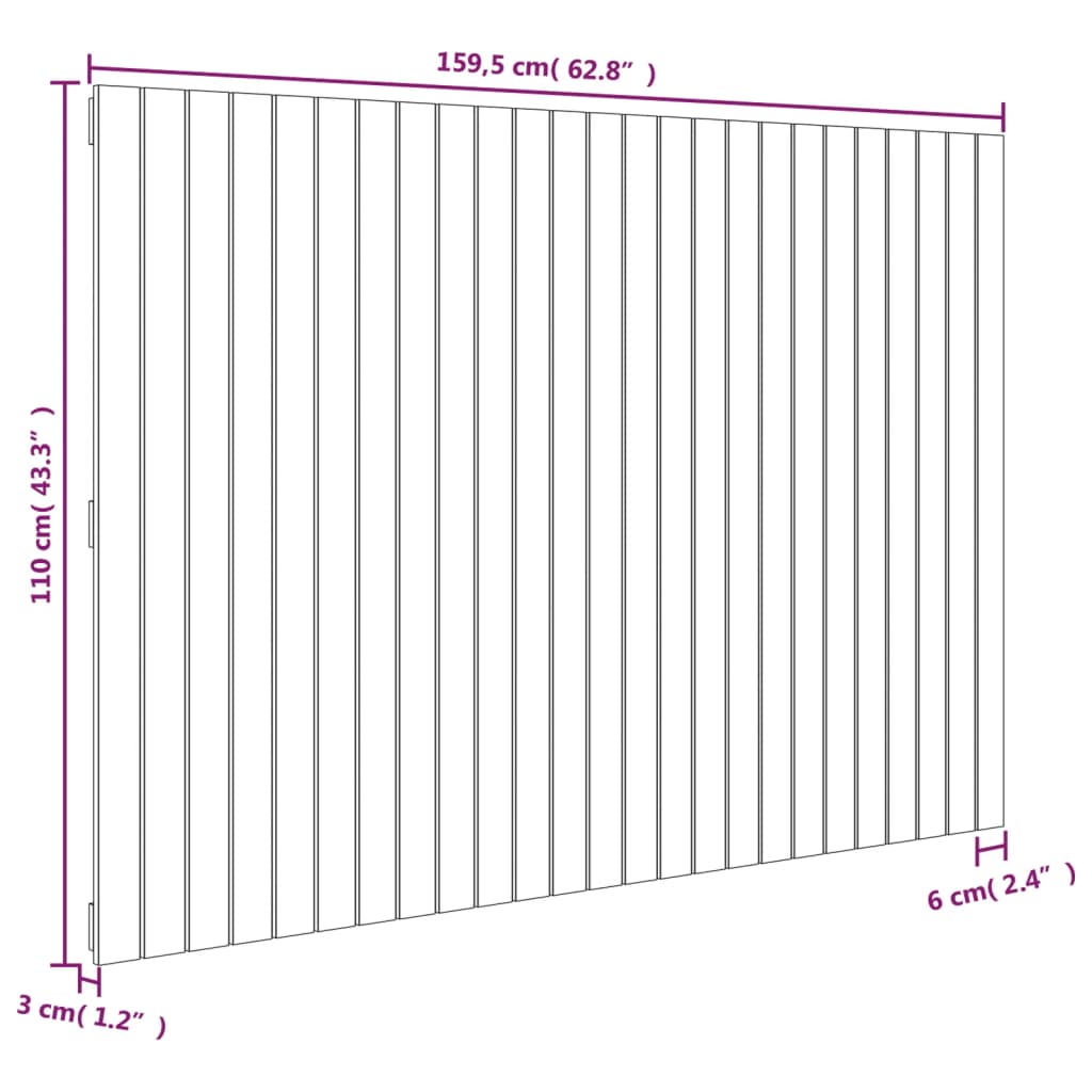 Wall Headboard Black 159.5x3x110 cm Solid Pine