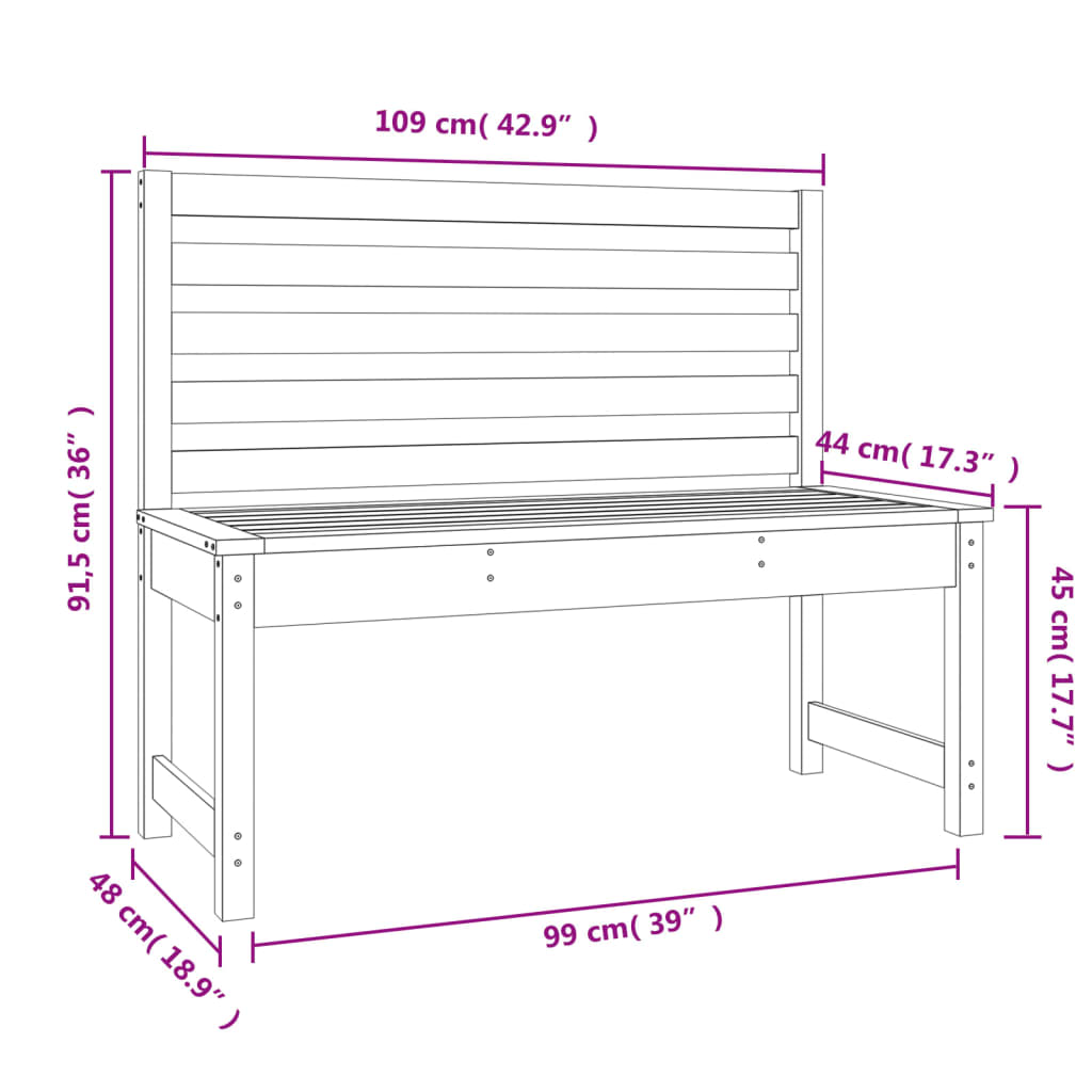 Garden bench 109 cm solid pine wood