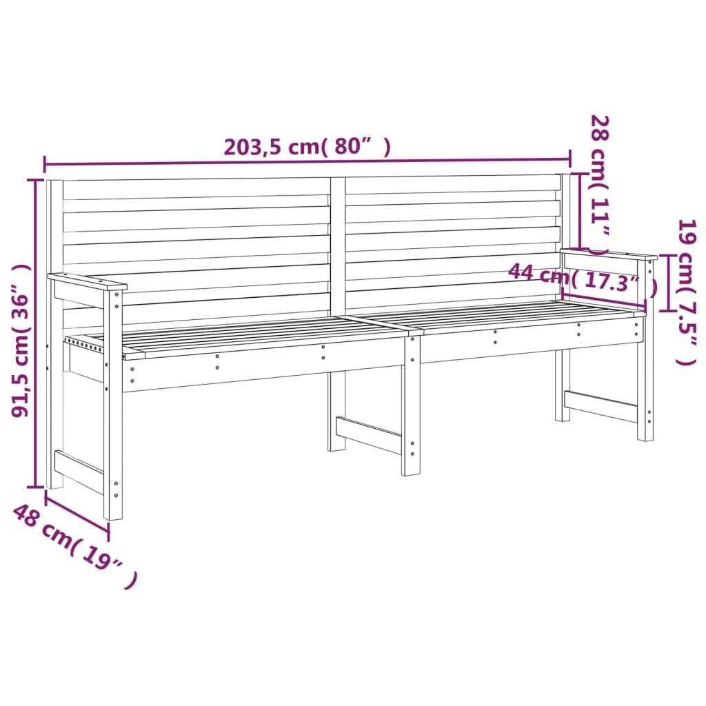 Garden Bench White 203.5x48x91.5 cm Solid Pine