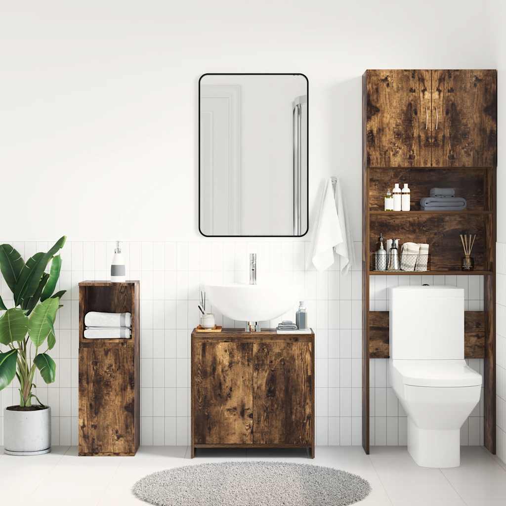 Bathroom cabinet smoked oak 60x33x61 cm made of wood material