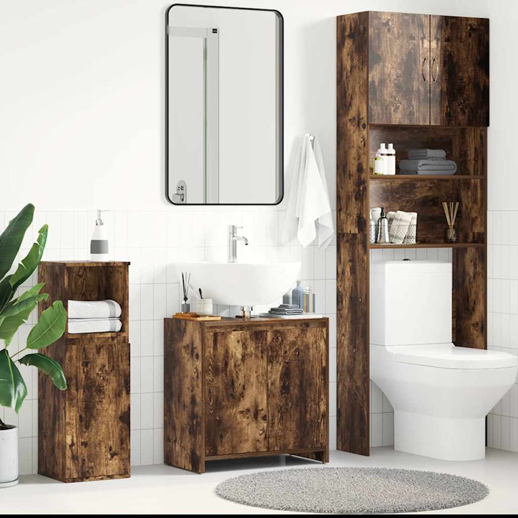 Bathroom cabinet smoked oak 60x33x61 cm made of wood material