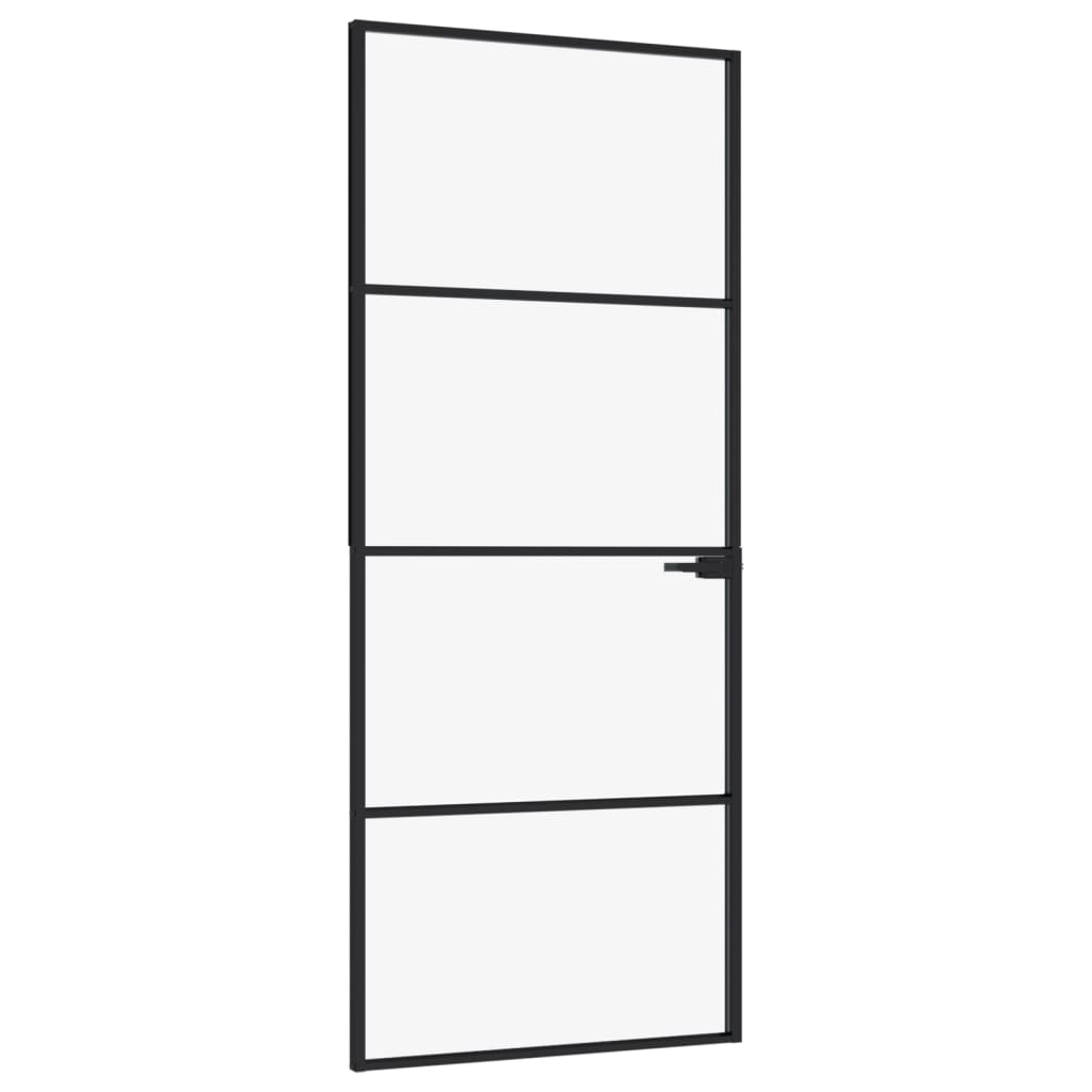 Innentür Schwarz 83x201,5 cm Hartglas & Aluminium Schlank