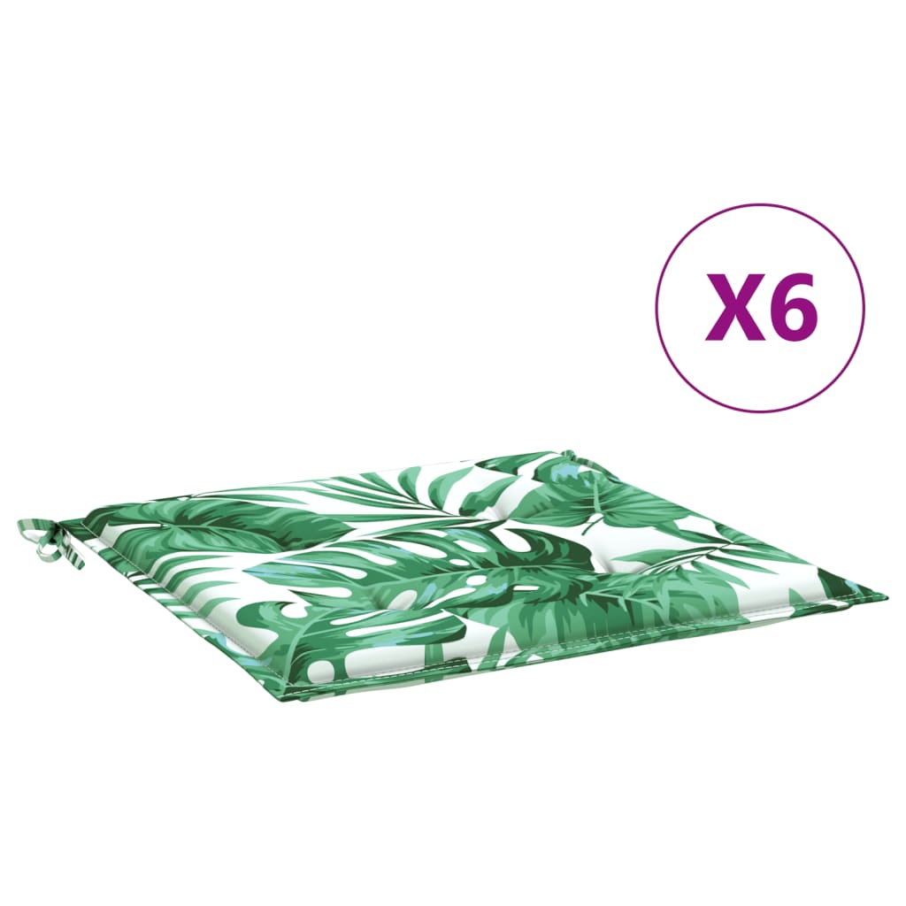 Seat cushions 6 pcs. leaf pattern 50x50x3 cm fabric