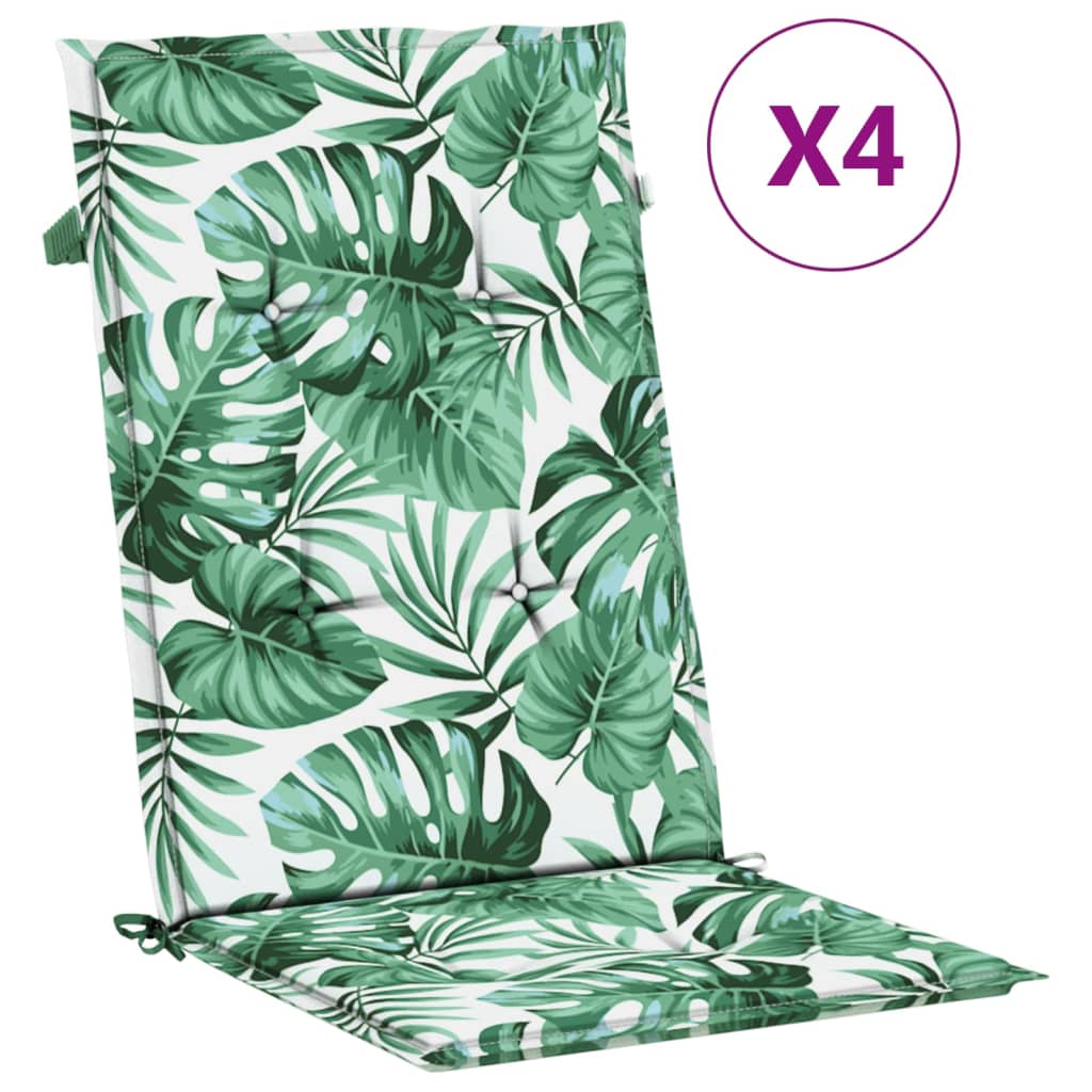 High-back cushions 4 pcs. leaf pattern fabric