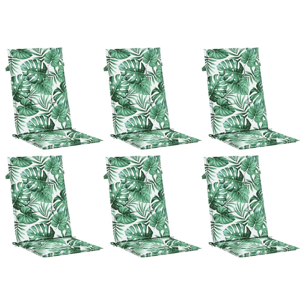High-back cushions 6 pcs. leaf pattern fabric